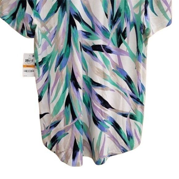 Vintage 90's JM Collection Short Sleeve Scoop Neck Palm Tropical Print Top Sz S - Picture 7 of 10